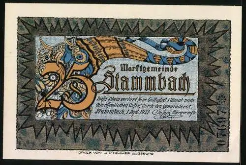 Notgeld Stammbach 1921, 25 Pfennig, Eine junge Frau unter einem Baum