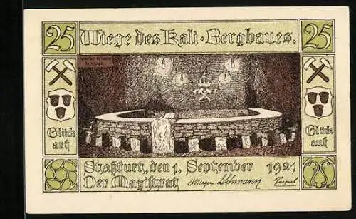 Notgeld Stassfurt 1921, 25 Pfennig, Berlepsch-Schacht, Festsaal