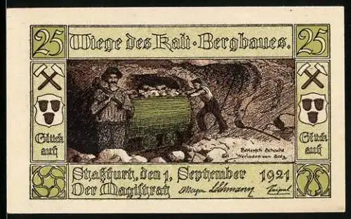 Notgeld Stassfurt 1921, 25 Pfennig, Berlepsch-Schacht, Verladen von Salz