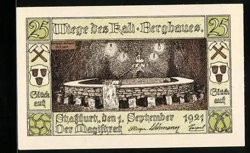 Notgeld Stassfurt 1921, 25 Pfennig, Festsaal im Berlepsch-Schacht