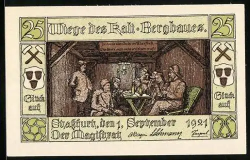 Notgeld Stassfurt 1921, 25 Pfennig, Mittagspause im Berlepsch-Schacht