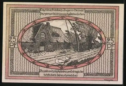 Notgeld Stedesand 1920, 25 Pfennig, Strohgedecktes Bauernhaus