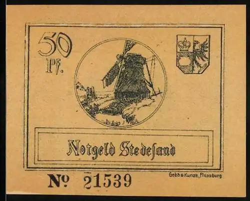 Notgeld Stedesand 1920, 50 Pfennig, Windmühle und Bauern