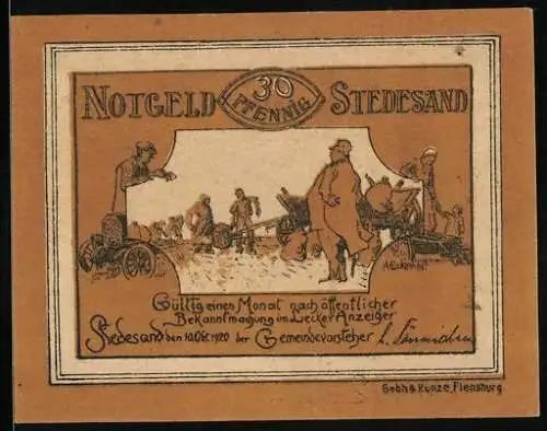 Notgeld Stedesand 1920, 30 Pfennig, Bauern bei der Ernte