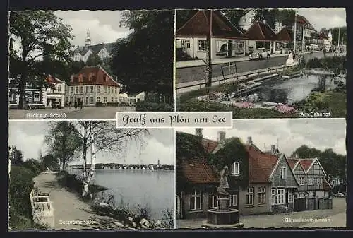 AK Plön, Schloss, Seepromenade, Am Bahnhof