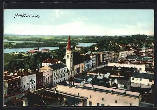 AK Mühldorf a. Inn, Ortsansicht mit Wasserblick aus der Vogelschau