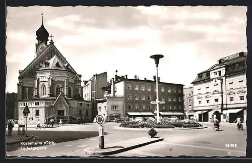 AK Rosenheim /Obb., Ludwigsplatz mit Kirche