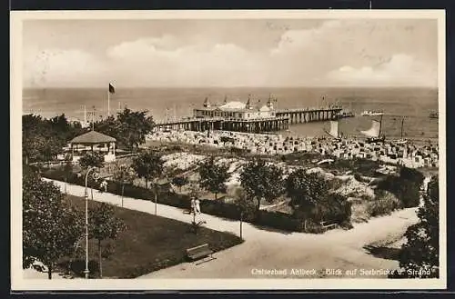 AK Ahlbeck /Ostsee, Seebrücke und Strand aus der Vogelschau