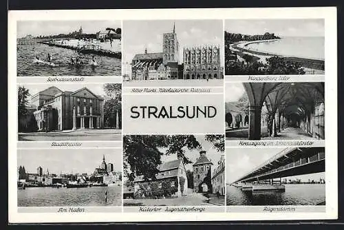 AK Stralsund, Seebadeanstalt, Alter Markt, Hindenburg Ufer, Am Hafen