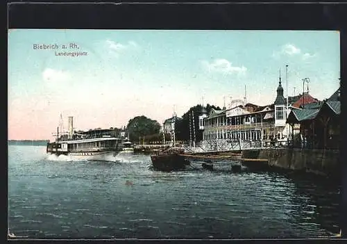 AK Biebrich a. Rh., Landungsplatz vom Wasser aus