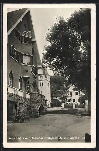 AK Klein St. Paul /Kärnten, Amtsgebäude mit Kirche