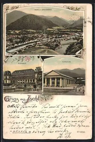 Lithographie Ischl, Gesamtansicht, Kurhaus, Kursalon