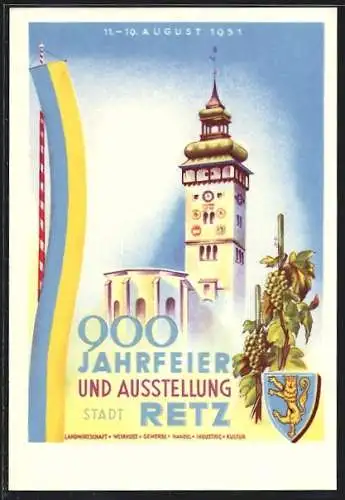 AK Retz, 900 Jahrfeier und Ausstellung Landwirtschaft, Weinkost, Gewerbe 1951, Kirche