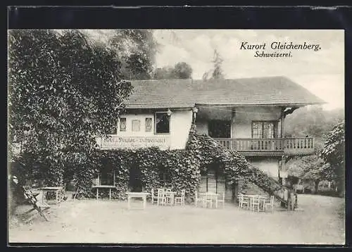 AK Gleichenberg, Hotel-Pension Schweizerei, Gartenansicht