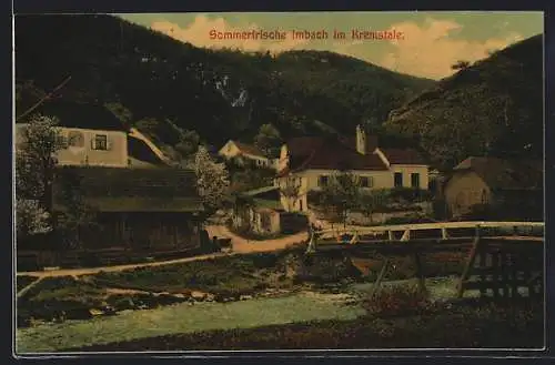 AK Imbach im Kremstale, Ortspartie mit Brücke und Bergpanorama