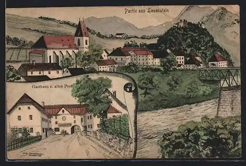 AK Losenstein, Gesamtansicht, Gasthaus zur alten Post