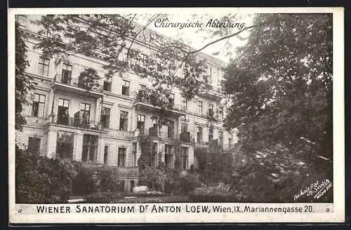 AK Wien, Wiener Sanatorium Dr. Anton Loew, Mariannengasse 20, Chirurgische Abteilung