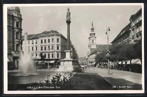 AK Graz, Am Eisernen Tor, Springbrunnen