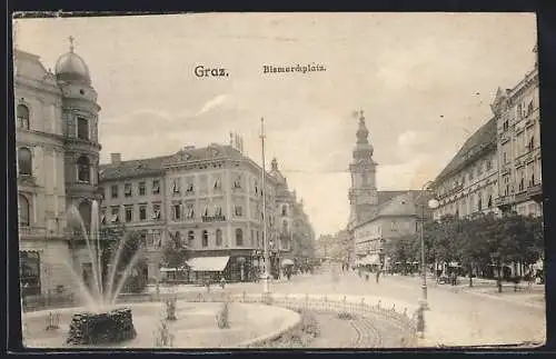 AK Graz, Bismarckplatz, Springbrunnen
