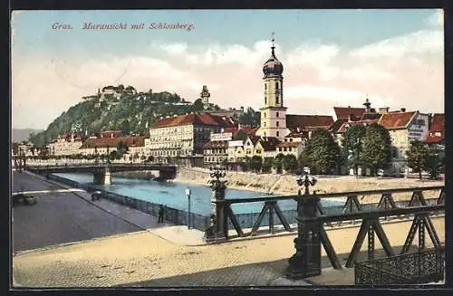 AK Graz, Muransicht mit Schlossberg