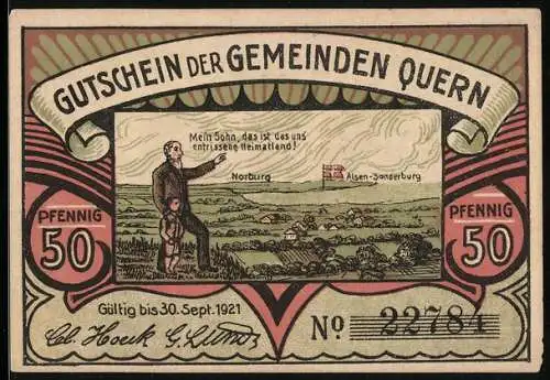 Notgeld Quern 1921, 50 Pfennig, Bismarckturm Scheersberg