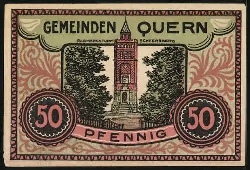 Notgeld Quern 1921, 50 Pfennig, Bismarckturm Scheersberg