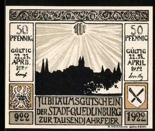 Notgeld Quedlinburg 1922, 50 Pfennig, Ortsansicht