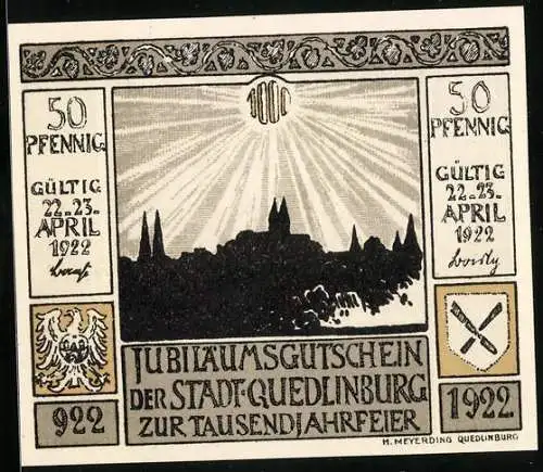 Notgeld Quedlinburg 1922, 50 Pfennig, Ortsansicht