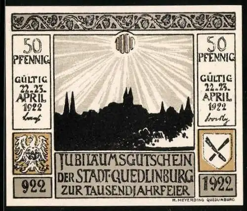 Notgeld Quedlinburg 1922, 50 Pfennig, Ortsansicht