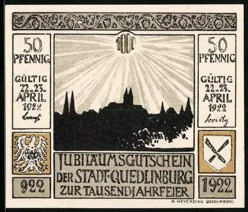 Notgeld Quedlinburg 1922, 50 Pfennig, Ortsansicht