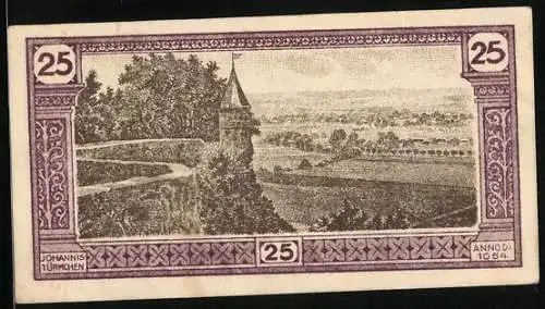 Notgeld Siegburg 1921, 25 Pfennig, Johannistürmchen