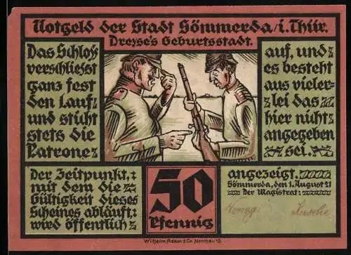 Notgeld Sömmerda i. Thür. 1921, 50 Pfennig, Wappen, Soldaten
