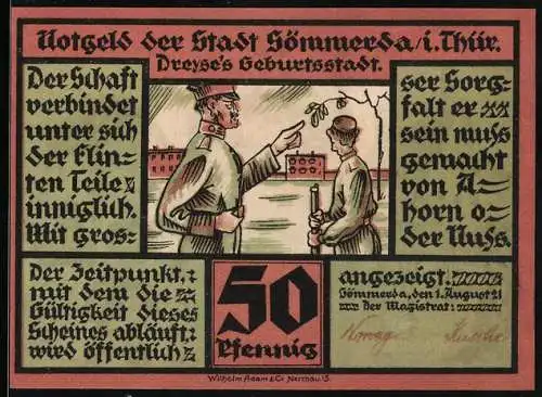 Notgeld Sömmerda i. Thür. 1921, 50 Pfennig, Rathaus, Wenigensömmersches Tor