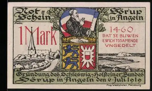 Notgeld Sörup i. Angeln, 1 Mark, Gründung des Schleswig-Holsteiner Bundes