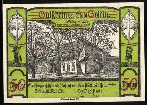 Notgeld Soldin 1921, 50 Pfennig, Rathaus, Wappen