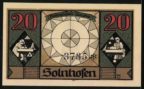 Notgeld Solnhofen 1921, 20 Pfennig, Aloys Senefelder, Bodenplatten-Industrie