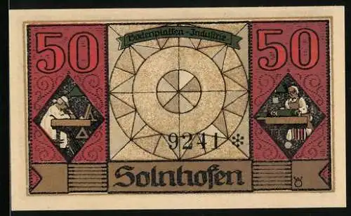 Notgeld Solnhofen 1921, 50 Pfennig, Bodenplatten-Industrie, Aloys Senefelder