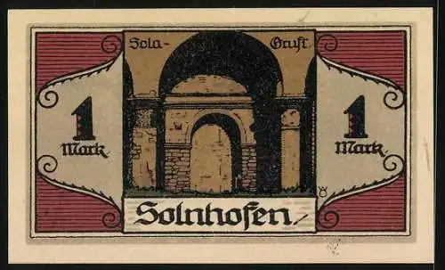 Notgeld Solnhofen 1921, 1 Mark, Aloys Senefelder, Sola-Gruft