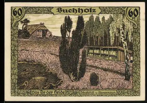 Notgeld Lüneburg 1921, 60 Pfennig, Buchholz, Schafstall u. Bienenzaun