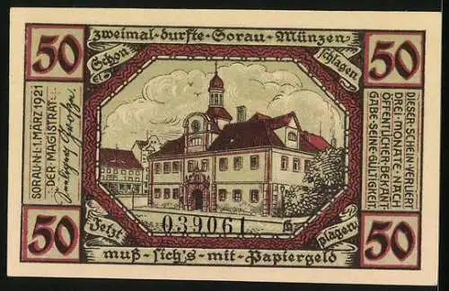 Notgeld Sorau /N. L. 1921, 50 Pfennig, Wappen