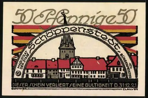 Notgeld Schöppenstedt 1921, 50 Pfennig, Ortsansicht