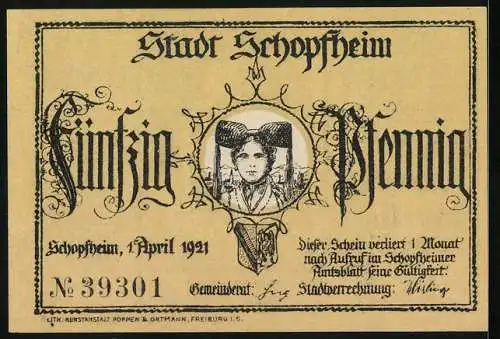 Notgeld Schopfheim 1921, 50 Pfennig, Mann im Mond