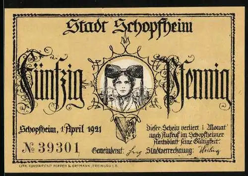 Notgeld Schopfheim 1921, 50 Pfennig, Wächterruf