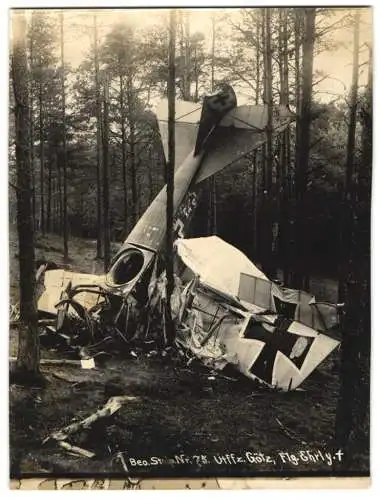 Fotografie unbekannter Fotograf und Ort, abgestürztes deutsches Flugzeug des verstorbenen Flg. Karl Ehrly und Uffz. Götz