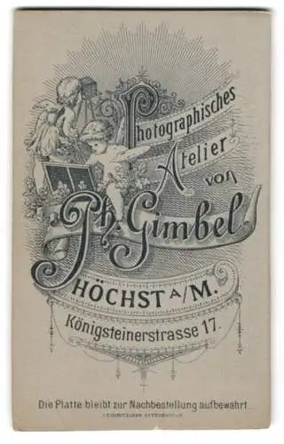 Fotografie Ph. Gimbel, Höchst a. M., Königsteinerstr. 17, zwei kleine Engel mit Plattenkamera und als Maler