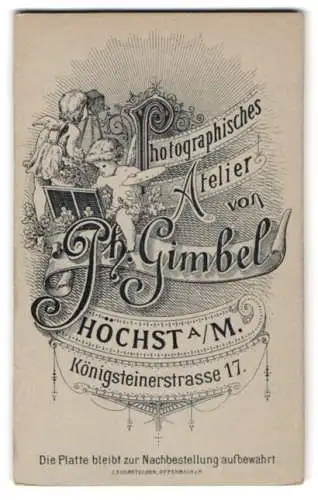 Fotografie Ph. Gimbel, Höchst a. M., Königsteinerstr. 17, zwei Putten als Fotograf mit Plattenkamera und Maler