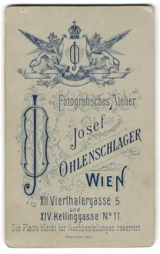 Fotografie Josef Ohlschlager, Wien, Vierthalergasse 5, kgl. Wappen mit Monogramm des Fotografen