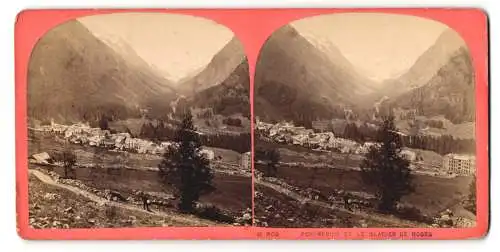 Stereo-Fotografie unbekannter Fotograf, Ansicht Pontresina, Blick auf den Ort u. den beeindruckenden Roseggletscher