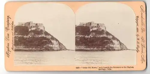 Stereo-Fotografie Keystone View Company, Meadville, Ansicht Santiago de Cuba, Grim Old Morro am Hafeneingang