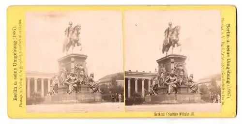 Stereo-Fotografie Artist.-phot. Gesellschaft, Berlin, Ansicht Berlin, Passanten vor dem Denkmal Friedrich Wilhelm III.